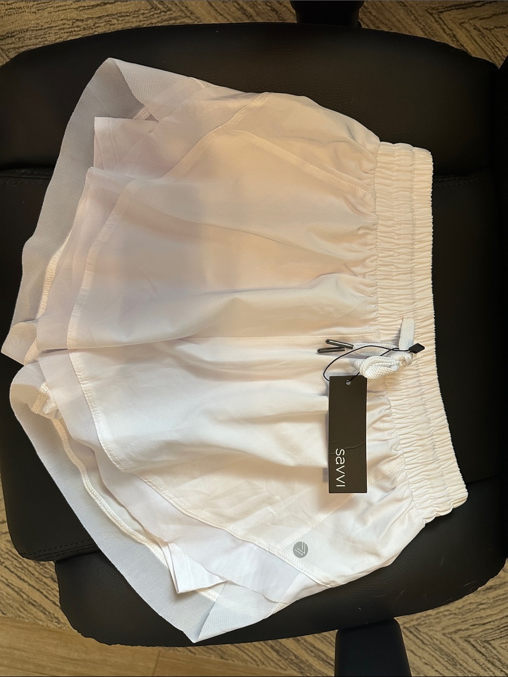 Savvi Women's High-Rise White Athletic Running Shorts with Elastic Waist Sz M-L